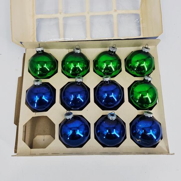 Vintage Poloron Shiny Brite Glass Ball Ornaments in Box Lot of 11 one missing - Picture 3 of 8